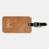 エレガント茶色の牛皮質感パーソナライズされた ラゲッジタグ (正面横)