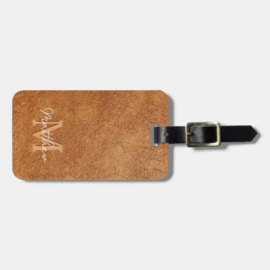 エレガント茶色の牛皮質感パーソナライズされた ラゲッジタグ (正面横)