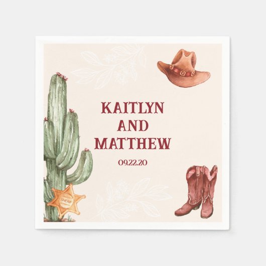 エレガント茶色の西結婚素朴 スタンダードカクテルナプキン (正面)