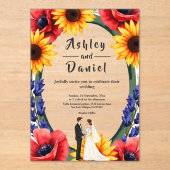 エレガント草木花嫁&新郎サマーフローラ結婚ズ アクリル招待状 (正面)