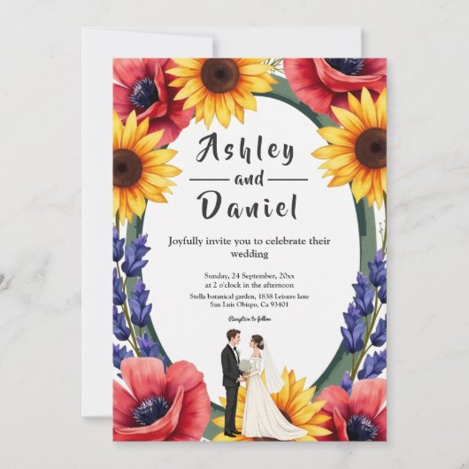 エレガント草木花嫁&新郎サマーフローラ結婚ズ 招待状 (正面)