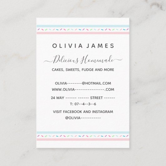 エレガント菓子のカップケーキとベーカリー 名刺 (裏面)