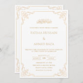 エレガント華美スタイリッシュ金ゴールドのスクリプ結婚ト 招待状 (正面/裏面)