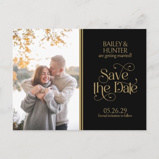 エレガント華美タイポグラフィ結婚式の日付の保存 ポストカード (正面)