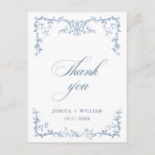 エレガント華美ビクトリアンフローラ結婚ブルー ポストカード (正面)