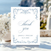 エレガント華美ビクトリアンフローラ結婚ブルー ポストカード