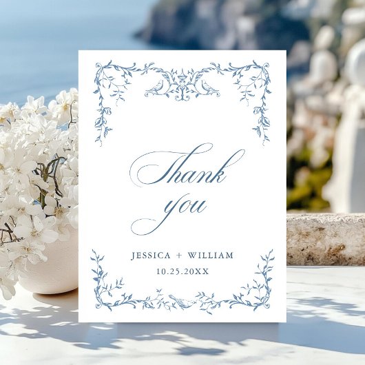 エレガント華美ビクトリアンフローラ結婚ブルー ポストカード