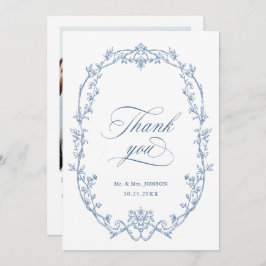 エレガント華美ビクトリアンDusty Blueの結婚写真 サンキューカード