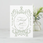 エレガント華美ビクトリアンSage Greenの結婚写真 サンキューカード (スタンド正面)