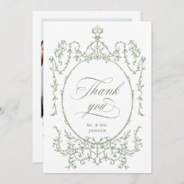 エレガント華美ビクトリアンSage Greenの結婚写真 サンキューカード