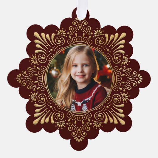 エレガント華美フェイク金ゴールドの写真の赤 オーナメントカード (正面)