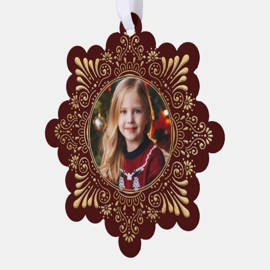 エレガント華美フェイク金ゴールドの写真の赤 オーナメントカード (左)