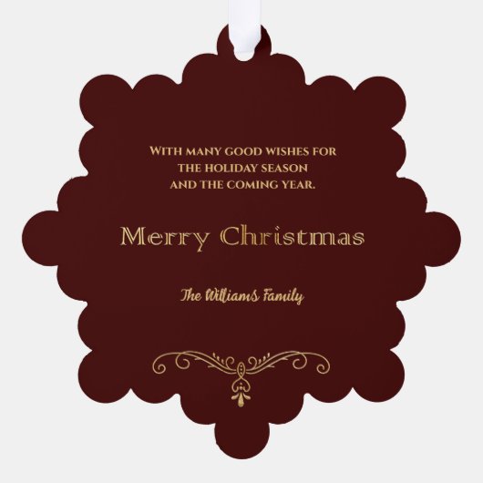 エレガント華美フェイク金ゴールドの写真の赤 オーナメントカード (裏面)