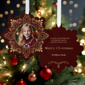 エレガント華美フェイク金ゴールドの写真の赤 オーナメントカード