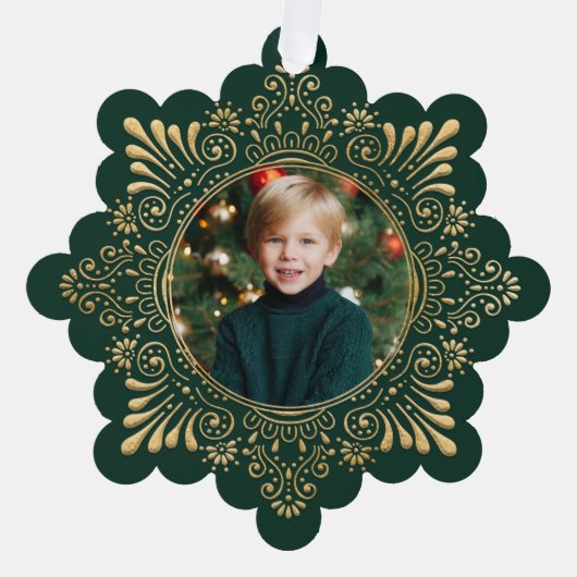 エレガント華美フェイク金ゴールドの写真 – 緑 オーナメントカード (正面)