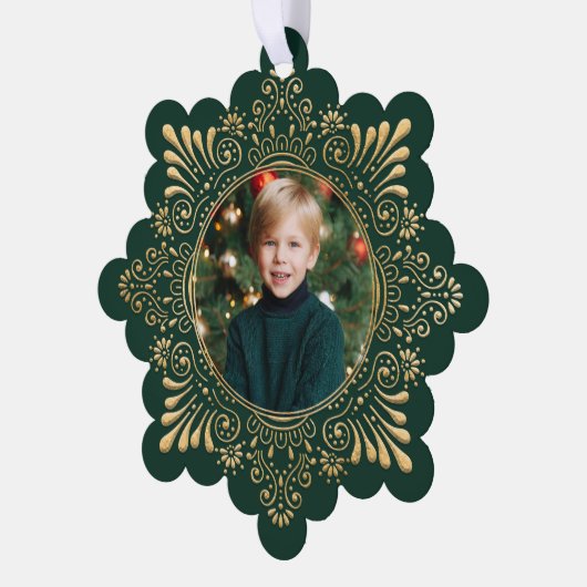 エレガント華美フェイク金ゴールドの写真 – 緑 オーナメントカード (左)