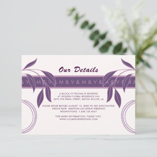 エレガント華美ペイズリーフローラ結婚詳細 出欠カード (スタンド正面)