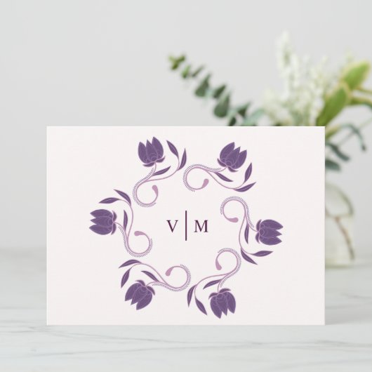 エレガント華美ペイズリー関連フローラ保存日付 招待状 (スタンド正面)