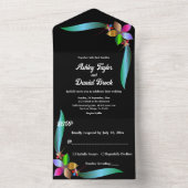 エレガント華美光沢のあるモダンフローラ結婚の オールインワン招待状 (内側)