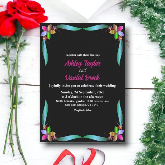 エレガント華美光沢のあるモダンフローラ結婚の 招待状