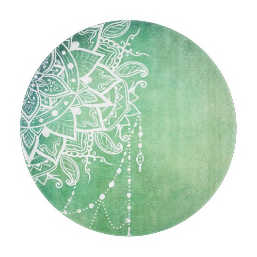 エレガント華美禅曼荼羅ロゼット緑の色調 カッティングボード (正面)