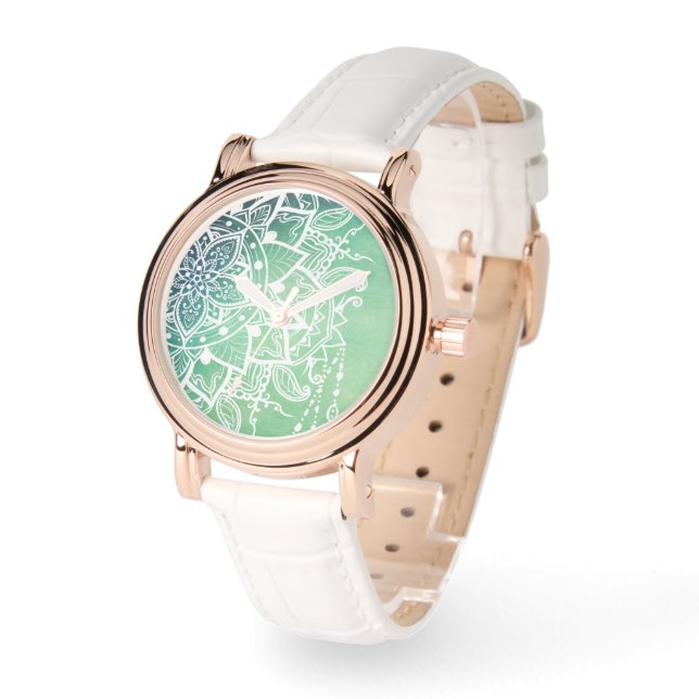 エレガント華美禅曼荼羅ロゼット緑の色調 腕時計 (傾斜)