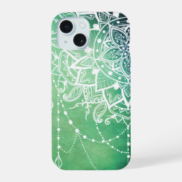 エレガント華美禅曼荼羅ロゼット緑の色調 iPhone 15ケース
