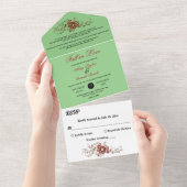 エレガント華美葉セージ秋結婚フローラ オールインワン招待状 (貼ってはがせる)