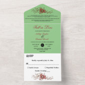 エレガント華美葉セージ秋結婚フローラ オールインワン招待状 (内側)