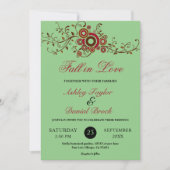 エレガント華美葉セージ秋結婚フローラ 招待状 (正面)