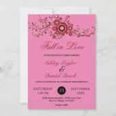 エレガント華美葉ピンク秋結婚フローラ 招待状 (正面)