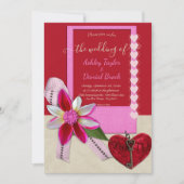 エレガント華美赤いハートロマンモダン結婚ツ 招待状 (正面)