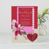 エレガント華美赤いハートロマンモダン結婚ツ 招待状 (スタンド正面)