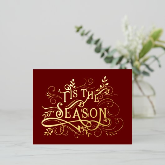 エレガント華美金ゴールドザシーズンタイポグラフィ 箔シーズンポストカード (立ち正面)