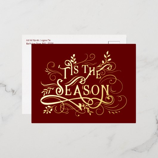 エレガント華美金ゴールドザシーズンタイポグラフィ 箔シーズンポストカード (正面/裏面)