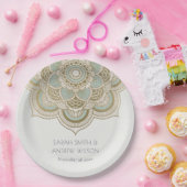 エレガント華美金ゴールドティール（緑がかった色）ターコイズマンダ結婚ラズ ペーパープレート (パーティー)