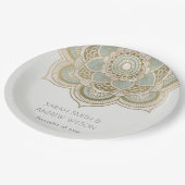 エレガント華美金ゴールドティール（緑がかった色）ターコイズマンダ結婚ラズ ペーパープレート (アングル)