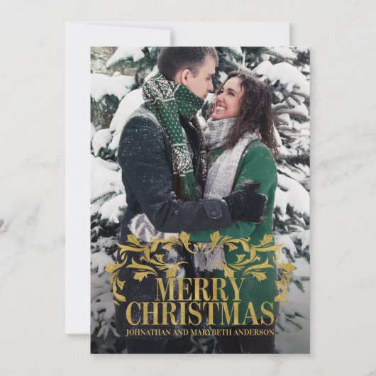 エレガント華美金ゴールドメリークリスマスの写真カード シーズンカード (正面)