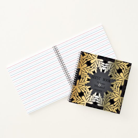 エレガント華美金ゴールドリーフ結婚フレームズゲストブック ノートブック (内部)