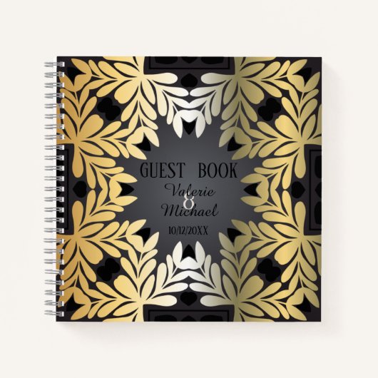 エレガント華美金ゴールドリーフ結婚フレームズゲストブック ノートブック (正面)