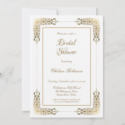 エレガント華美金ゴールドレースブライダルシャワー 招待状 (正面)