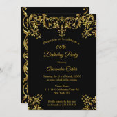 エレガント華美金ゴールド黒誕生日会 招待状 (正面/裏面)