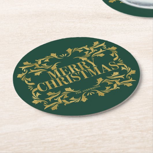 エレガント華美金ゴールド ラウンドペーパーコースター (アングル)