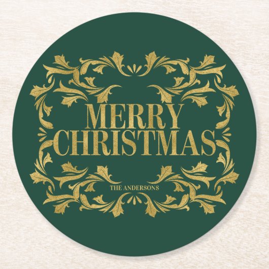 エレガント華美金ゴールド ラウンドペーパーコースター (正面)