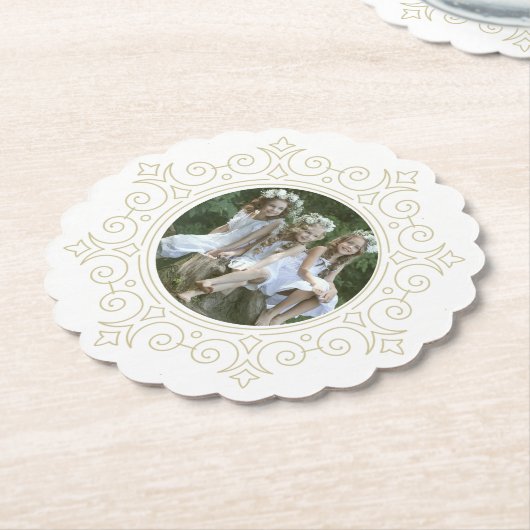 エレガント華美Snowflake Holiday Photo ペーパーコースター (アングル)