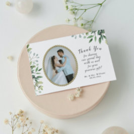 エレガント葉と金ゴールドパール結婚ズ サンキューカード