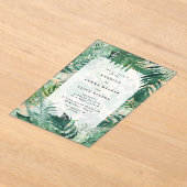 エレガント葉の緑の手絵を描結婚の アクリル招待状 (レイダウン)