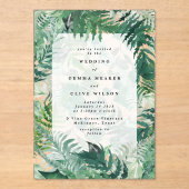 エレガント葉の緑の手絵を描結婚の アクリル招待状 (正面)