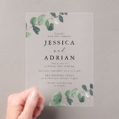 エレガント葉の緑結婚色 アクリル招待状 (インサイチュ (ポータブル))