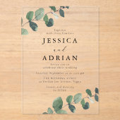 エレガント葉の緑結婚色 アクリル招待状 (正面)